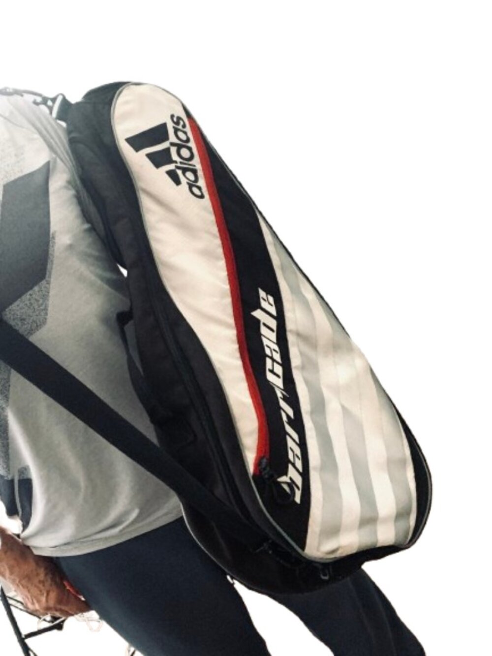 adidas Barricade Duffel Bag in Black, White & Red Accent